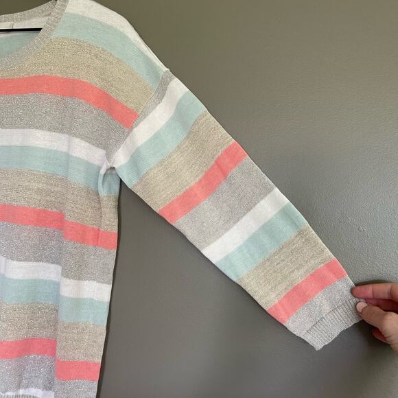 LOFT Shimmer Striped 3/4 Sleeve Sweater Size Small Lightweight Relaxed Fit Linen - Picture 9 of 16